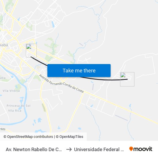 Av. Newton Rabello De Castro, 1527-1479 to Universidade Federal De Mato Grosso map