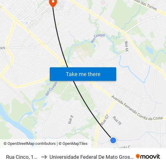 Rua Cinco, 170 to Universidade Federal De Mato Grosso map