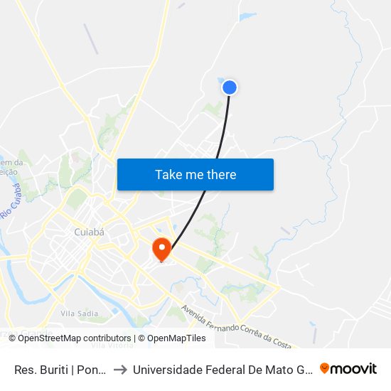 Res. Buriti | Ponto 4 to Universidade Federal De Mato Grosso map