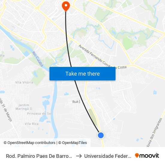 Rod. Palmiro Paes De Barros | Carvalima Transportes to Universidade Federal De Mato Grosso map