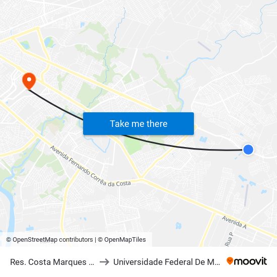 Res. Costa Marques | Ponto 4 to Universidade Federal De Mato Grosso map