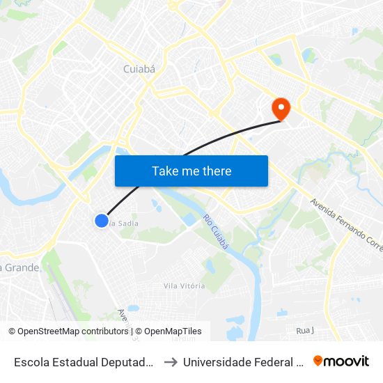 Escola Estadual Deputado Emanuel Pinheiro to Universidade Federal De Mato Grosso map