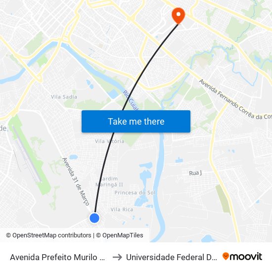 Avenida Prefeito Murilo Domingos, 2878 to Universidade Federal De Mato Grosso map