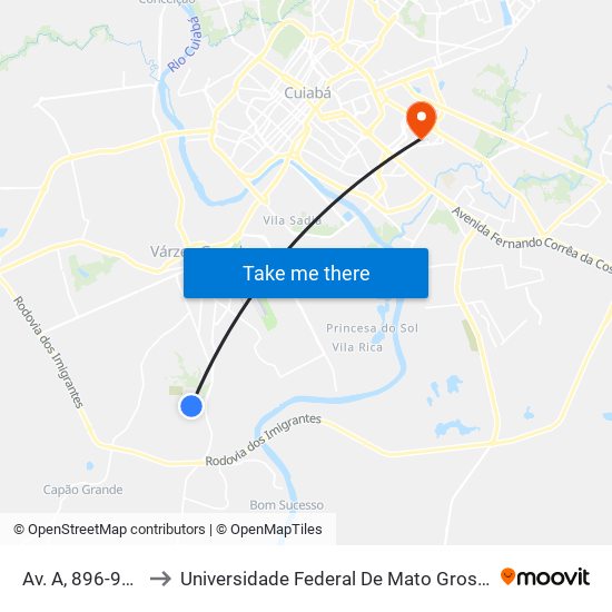 Av. A, 896-946 to Universidade Federal De Mato Grosso map