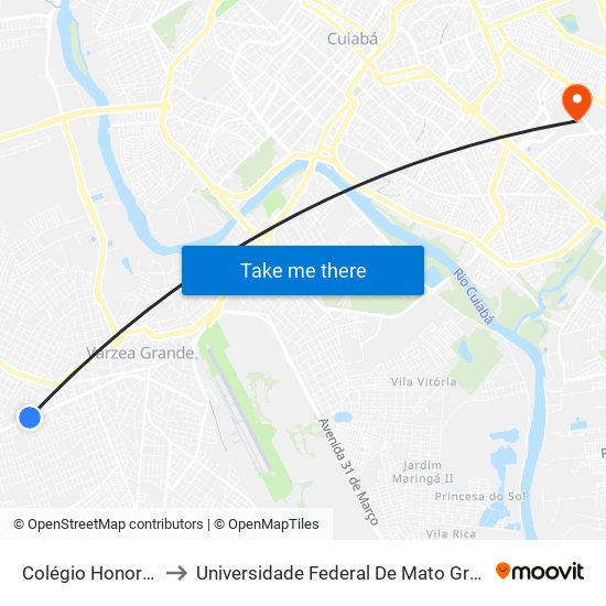 Colégio Honorato to Universidade Federal De Mato Grosso map