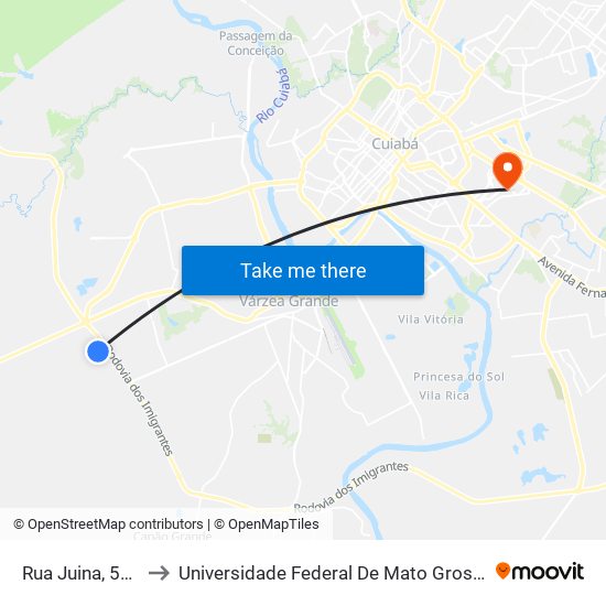 Rua Juina, 523 to Universidade Federal De Mato Grosso map
