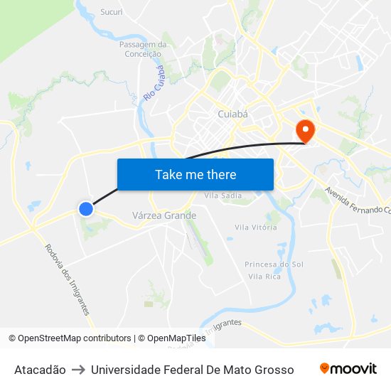Atacadão to Universidade Federal De Mato Grosso map