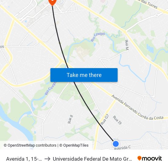 Avenida 1, 15-26 to Universidade Federal De Mato Grosso map