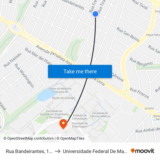 Rua Bandeirantes, 161-107 to Universidade Federal De Mato Grosso map