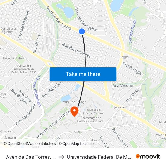 Avenida Das Torres, 771-421 to Universidade Federal De Mato Grosso map