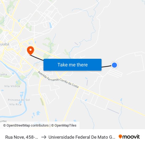 Rua Nove, 458-526 to Universidade Federal De Mato Grosso map