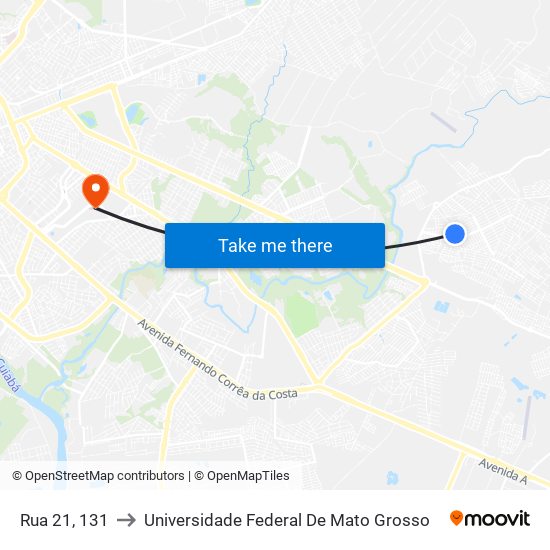 Rua 21, 131 to Universidade Federal De Mato Grosso map