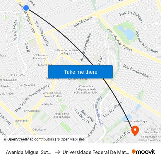 Avenida Miguel Sutil, 3726 to Universidade Federal De Mato Grosso map