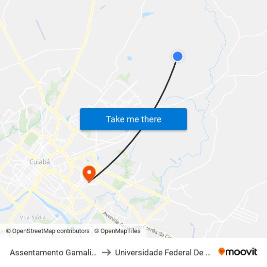 Assentamento Gamaliel - Ponto 3 to Universidade Federal De Mato Grosso map