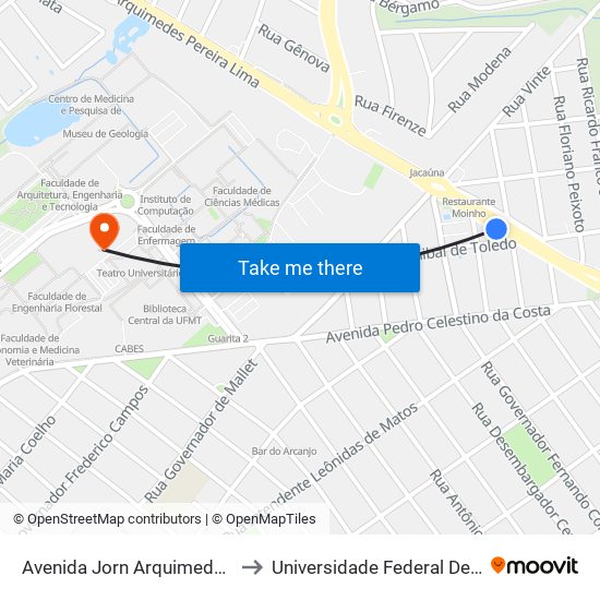 Avenida Jorn Arquimedes P Lima, 230 to Universidade Federal De Mato Grosso map