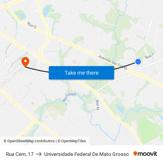 Rua Cem, 17 to Universidade Federal De Mato Grosso map