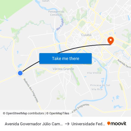 Avenida Governador Júlio Campos, 7435 | Saída Trevo Do Lagarto to Universidade Federal De Mato Grosso map