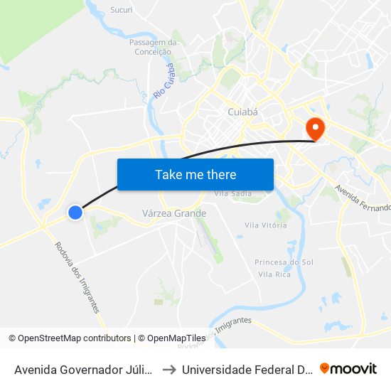 Avenida Governador Júlio Campos, 6304 to Universidade Federal De Mato Grosso map