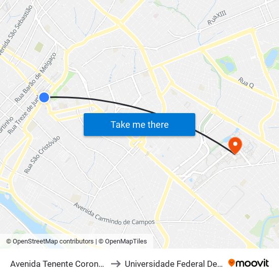 Avenida Tenente Coronel Duarte, 706 to Universidade Federal De Mato Grosso map