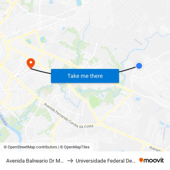 Avenida Balneario Dr Meirelles, 1243 to Universidade Federal De Mato Grosso map