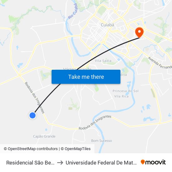 Residencial São Benedito to Universidade Federal De Mato Grosso map