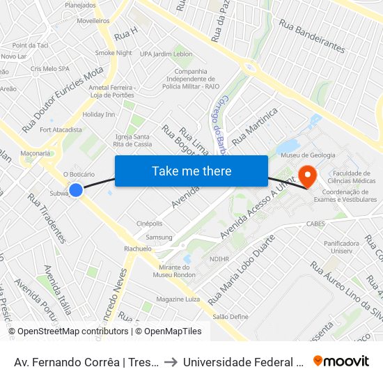 Av. Fernando Corrêa | Trescinco Automóveis to Universidade Federal De Mato Grosso map