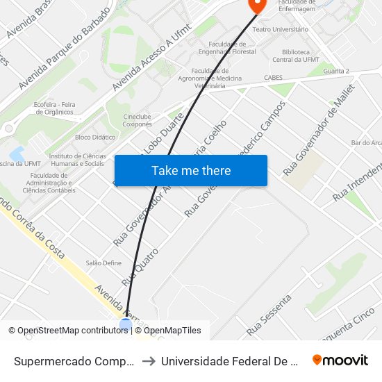 Supermercado Comper | Coxipó to Universidade Federal De Mato Grosso map