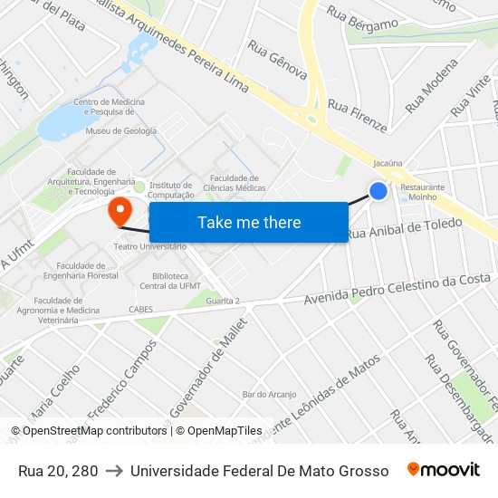 Rua 20, 280 to Universidade Federal De Mato Grosso map