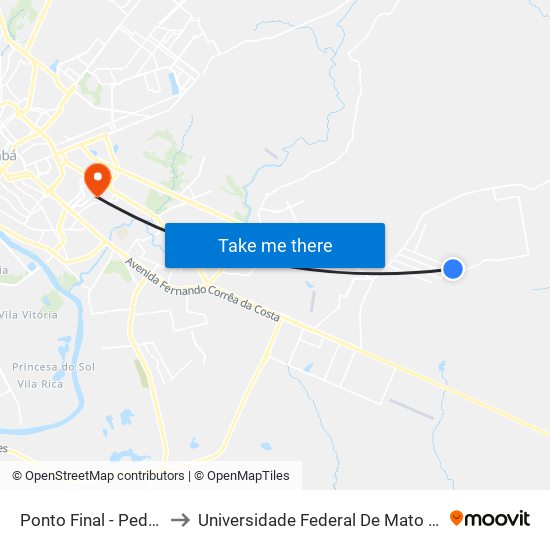 Ponto Final - Pedra 90 to Universidade Federal De Mato Grosso map