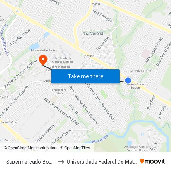 Supermercado Bom Jesus to Universidade Federal De Mato Grosso map