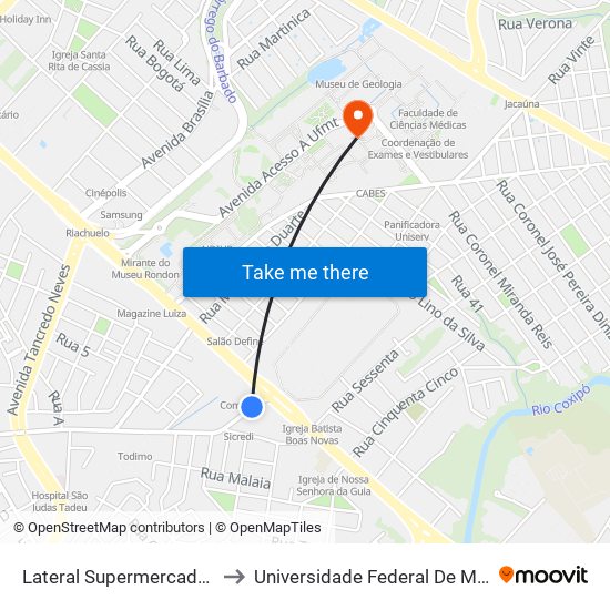 Lateral Supermercado Comper to Universidade Federal De Mato Grosso map