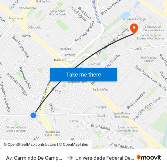 Av. Carmindo De Campos, 1058-1170 to Universidade Federal De Mato Grosso map