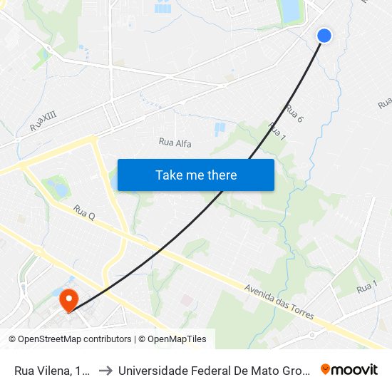 Rua Vilena, 135 to Universidade Federal De Mato Grosso map