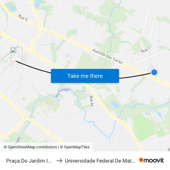 Praça Do Jardim Imperial to Universidade Federal De Mato Grosso map
