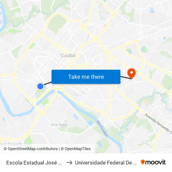 Escola Estadual José De Mesquita to Universidade Federal De Mato Grosso map