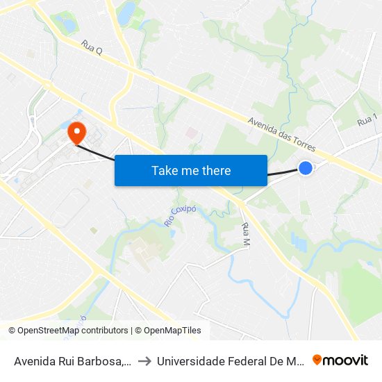 Avenida Rui Barbosa, 478-516 to Universidade Federal De Mato Grosso map