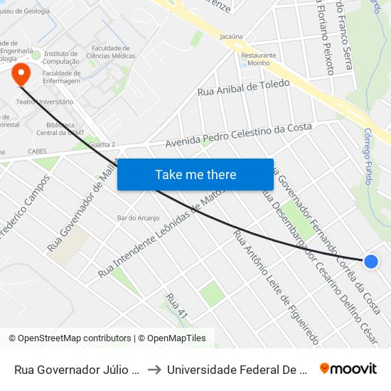 Rua Governador Júlio Müller, 517 to Universidade Federal De Mato Grosso map