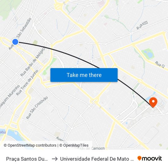 Praça Santos Dumont to Universidade Federal De Mato Grosso map