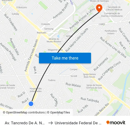 Av. Tancredo De A. Neves, 1501 to Universidade Federal De Mato Grosso map