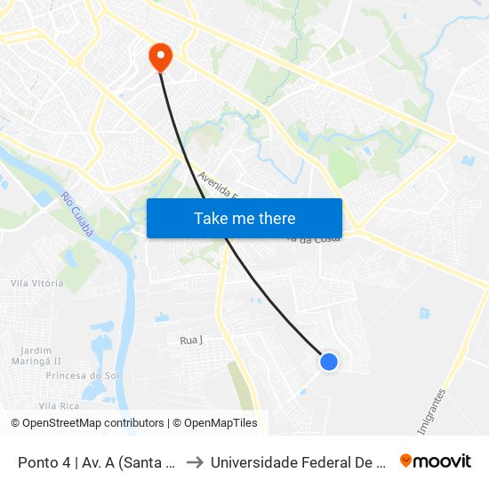 Ponto 4 | Av. A  (Santa Terezinha I) to Universidade Federal De Mato Grosso map
