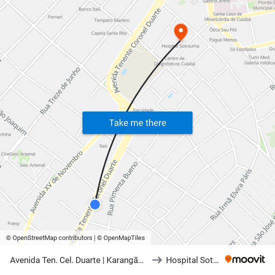 Avenida Ten. Cel. Duarte | Karangão Auto Peças to Hospital Sotrauma map