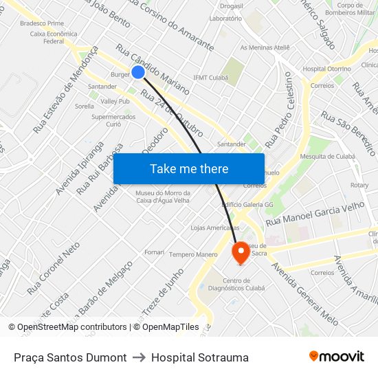 Praça Santos Dumont to Hospital Sotrauma map