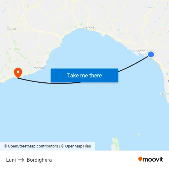 Luni to Bordighera map