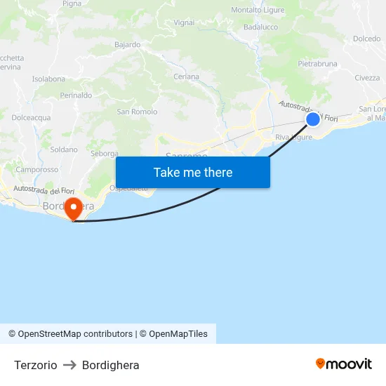 Terzorio to Bordighera map