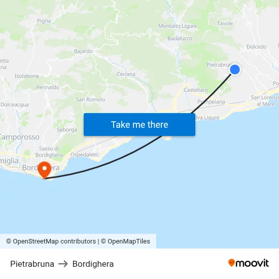 Pietrabruna to Bordighera map