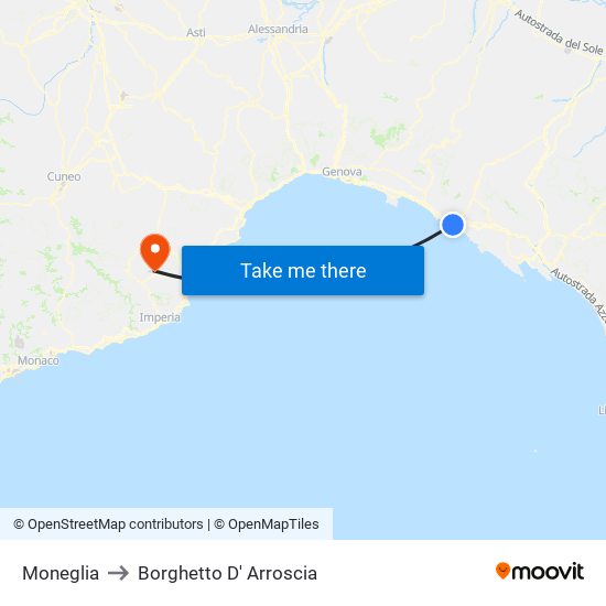 Moneglia to Borghetto D' Arroscia map