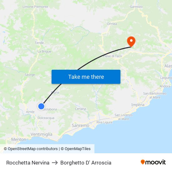 Rocchetta Nervina to Borghetto D' Arroscia map