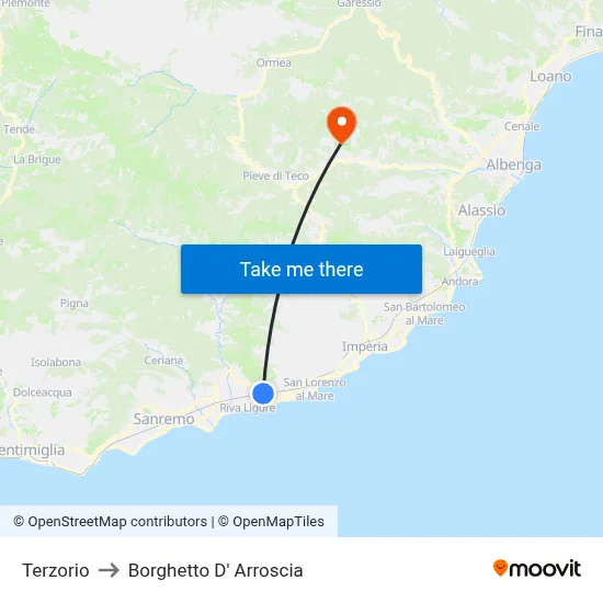 Terzorio to Borghetto D' Arroscia map