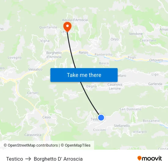 Testico to Borghetto D' Arroscia map