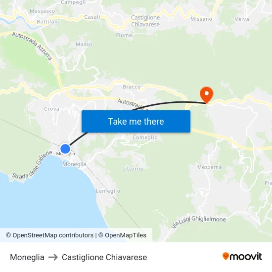 Moneglia to Castiglione Chiavarese map